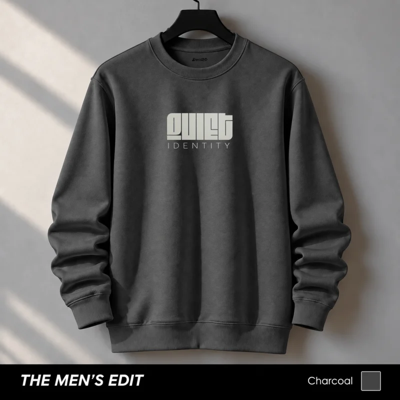 Quiet Identity Printed Cotton Fleece Charcoal Sweatshirt for Men