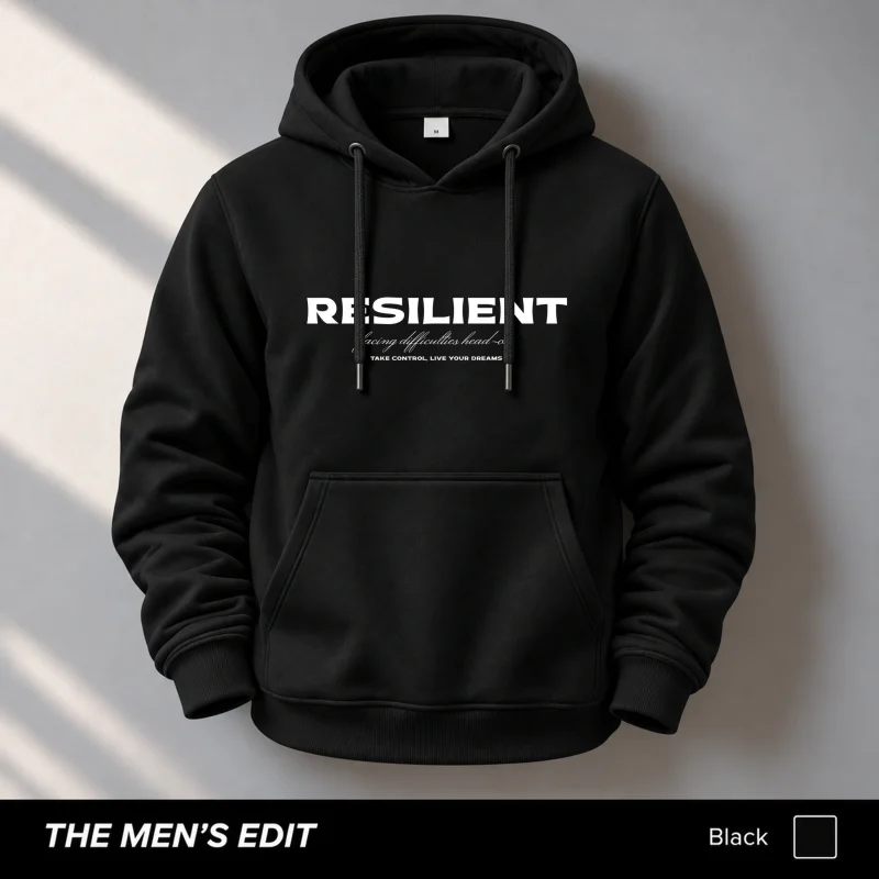 Take Resilient Printed Black Cotton Fleece Hoodie for Men