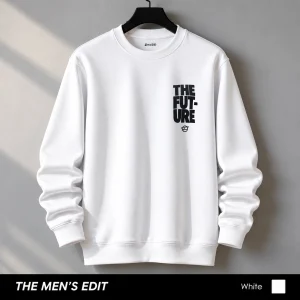 The Future Printed Cotton Fleece White Sweatshirt for Men
