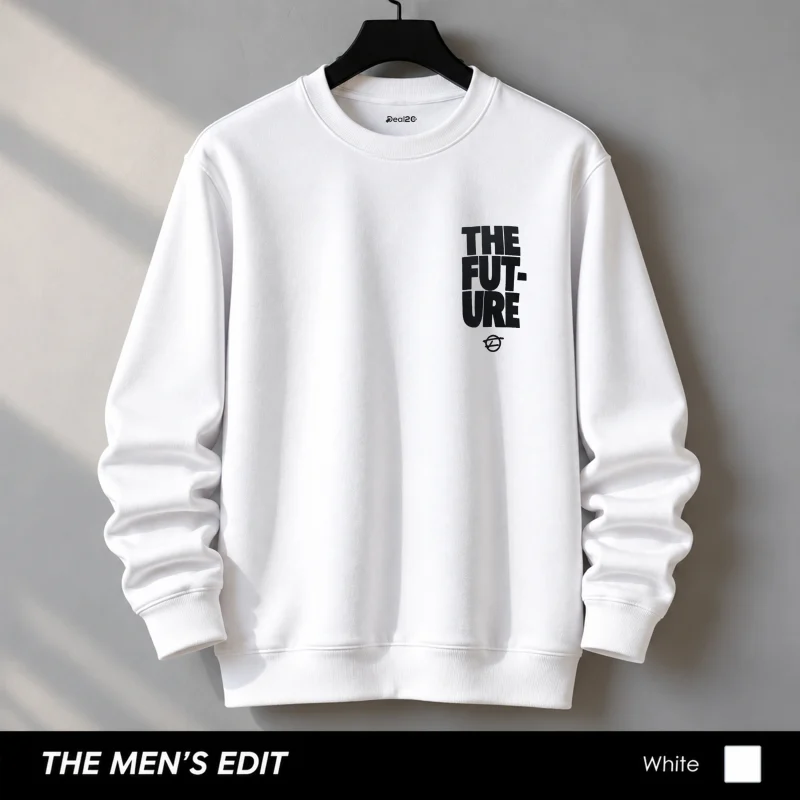 The Future Printed Cotton Fleece White Sweatshirt for Men The Future Printed Cotton Fleece White Sweatshirt for Men