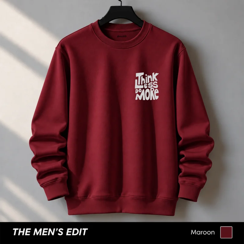 Think More Printed Cotton Fleece Maroon Sweatshirt for Men