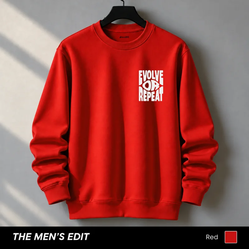 Evolve Repeat Printed Cotton Fleece Red Sweatshirt for Men
