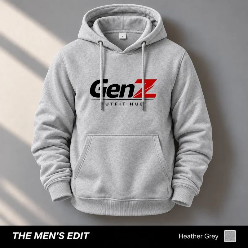 GenZ Printed Heather Grey Cotton Fleece Hoodie for Men