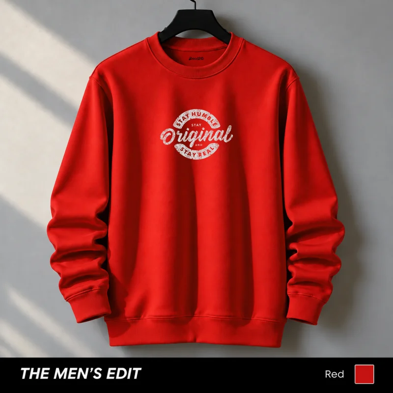 Stay Humble Original Printed Cotton Fleece Red Sweatshirt for Men Stay Humble Original Printed Cotton Fleece Red Sweatshirt for Men