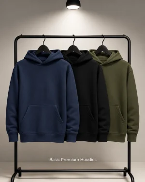 Bundle of 3 Premium Basic Cotton Fleece Hoodies for Men