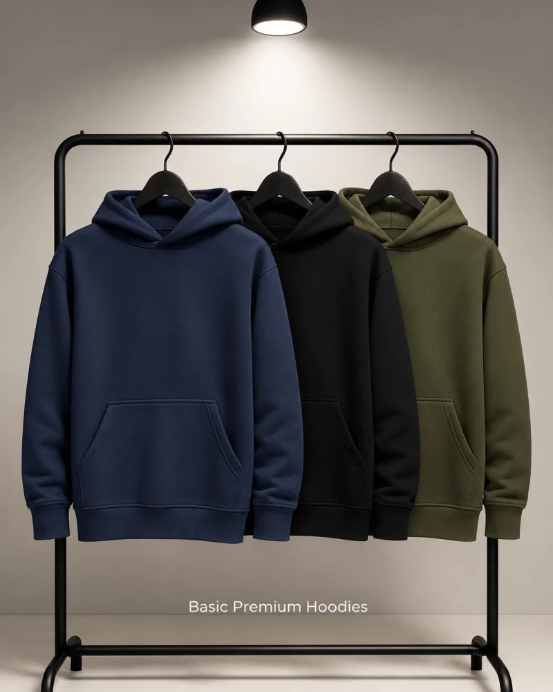 Bundle of 3 Premium Basic Cotton Fleece Hoodies for Men