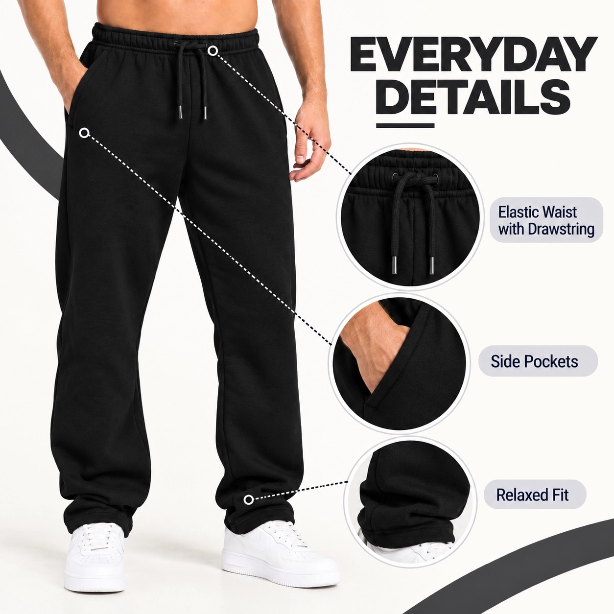 Black Relaxed Fit Sweatpants for Men