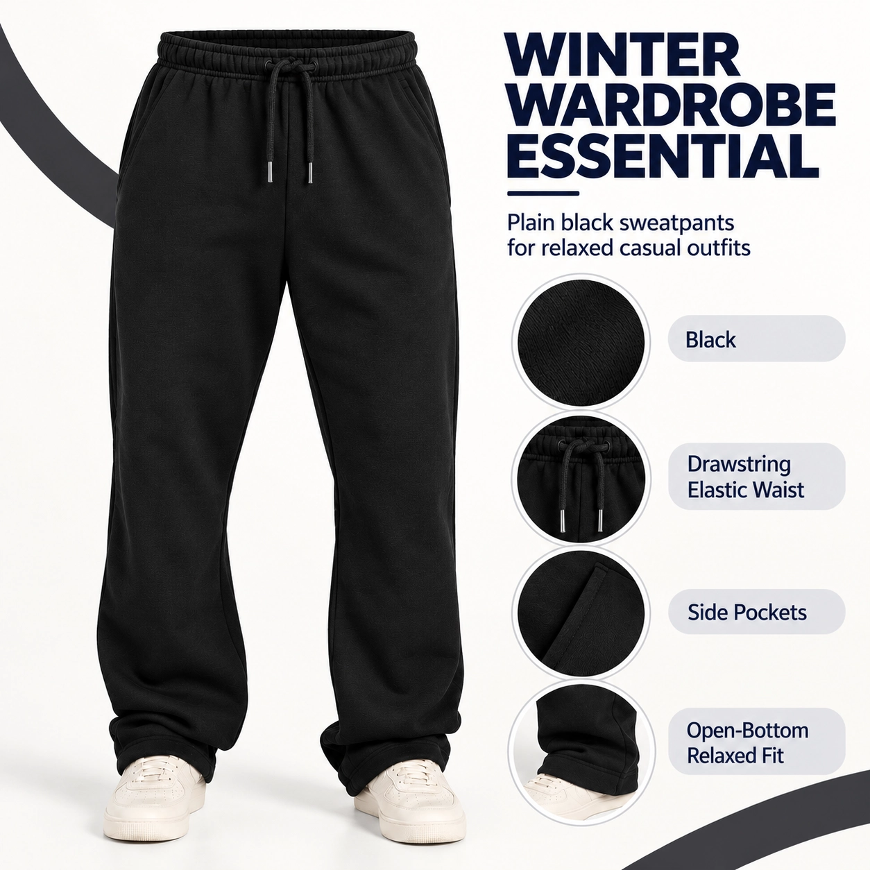 Black Relaxed Fit Sweatpants for Men