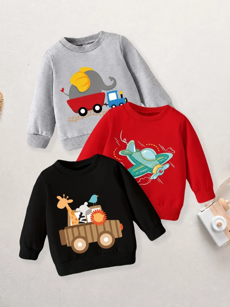 Pack of 3 Safari Printed Fleece Sweatshirts for Young Kids