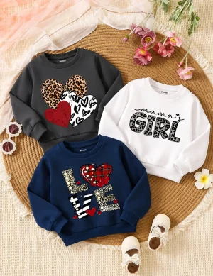 Pack of 3 Mama Love Printed Cotton Fleece Sweatshirts for Girls