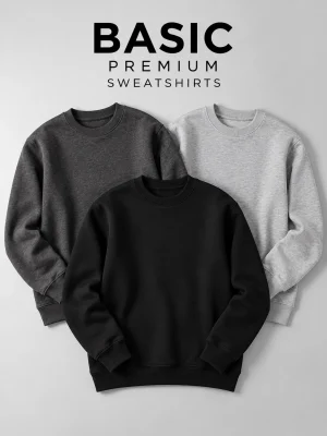 Bundle of 3 BHC Plain Cotton Fleece Sweatshirts for Men