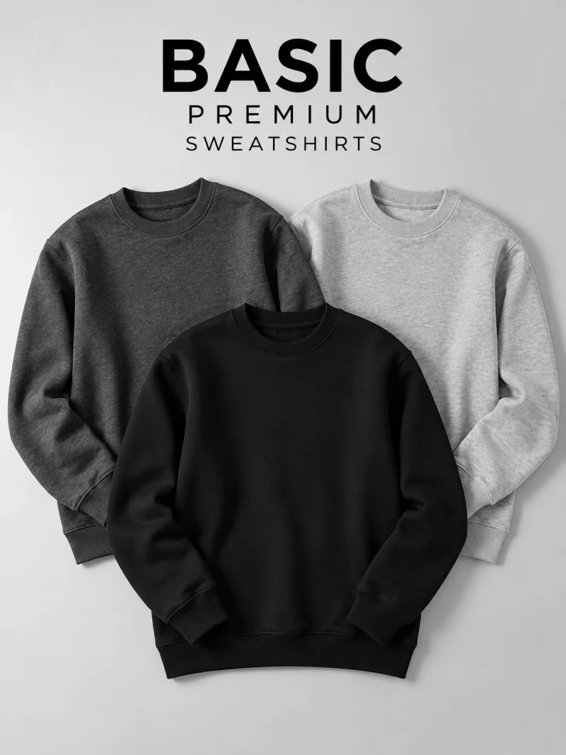 Bundle of 3 BHC Plain Cotton Fleece Sweatshirts for Men Bundle of 3 BHC Plain Cotton Fleece Sweatshirts for Men