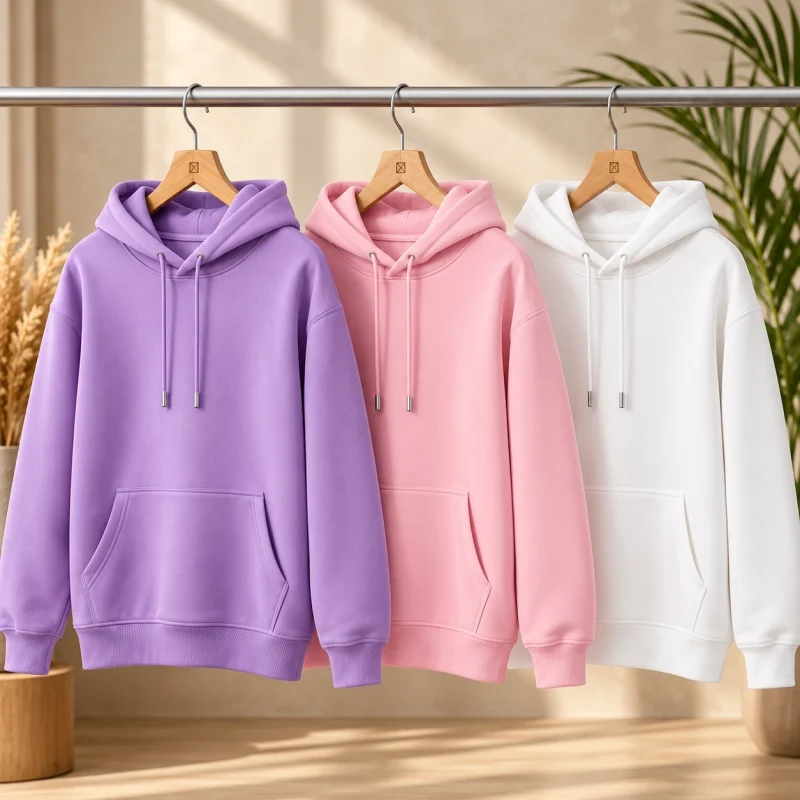 Bundle of 3 Pastel Basic Plain Cotton Fleece Hoodies for Women