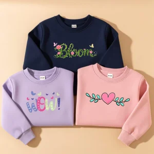 Pack of 3 Heart Bloom Printed Cotton Fleece Sweatshirts for Girls