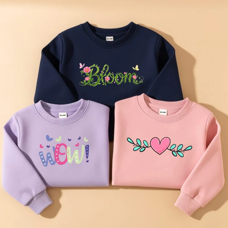 Pack of 3 Heart Bloom Printed Cotton Fleece Sweatshirts for Girls