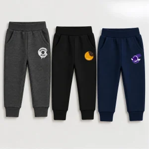 Pack of 3 Donut & Space Printed Cotton Fleece Sweatpants for Tween Kids