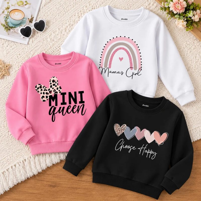 Pack of 3 Queen Girl Happy Printed Fleece Sweatshirts