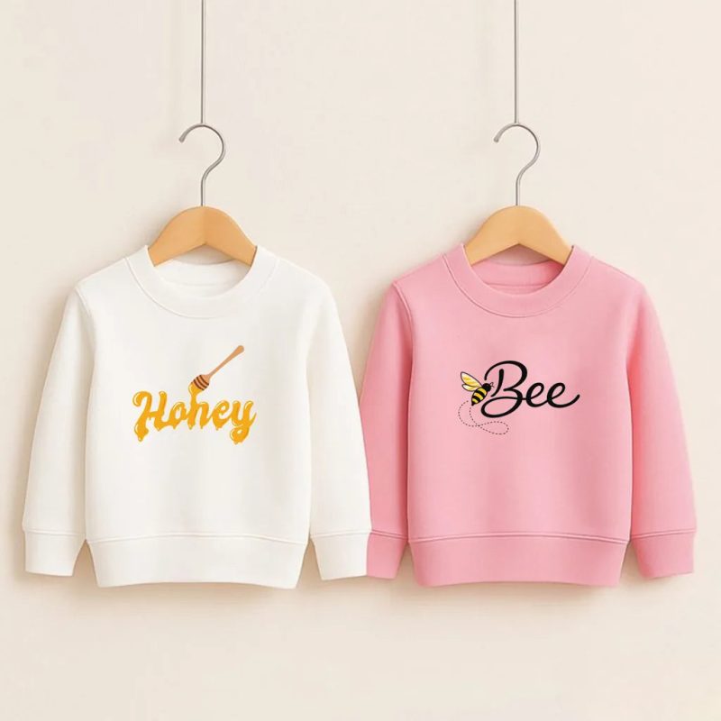 Pack of 2 Honey Bee Printed Cotton Fleece Sweatshirts for Girls
