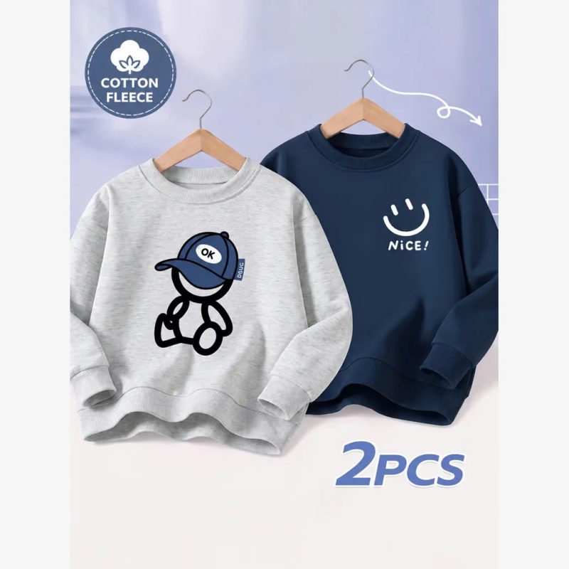 Pack of 2 Nice Smile Printed Fleece Sweatshirts for Young Kids