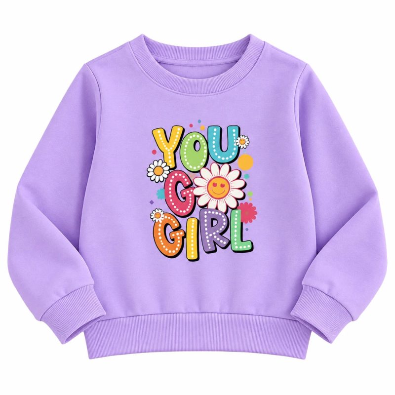 Pack of 3 Love Blossom Printed Cotton Fleece Sweatshirts for Girls — Light Purple