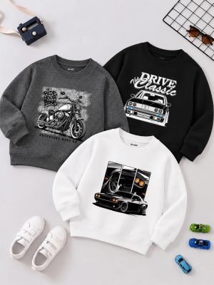 Pack of 3 Classic Ride Printed Cotton Fleece Sweatshirts for Tween Kids — main product photo