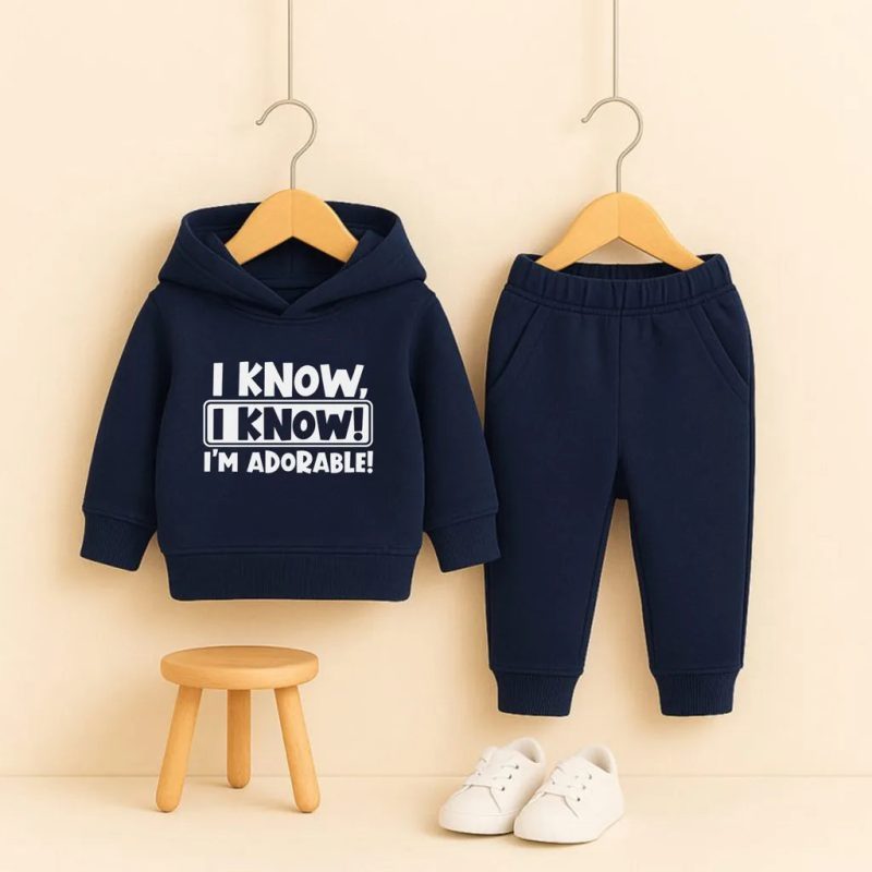 Adorable Printed Navy Blue Hooded Tracksuit for Young Kids