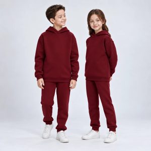 Maroon Plain Hooded Fleece Tracksuit for Kids – 2 Piece Set