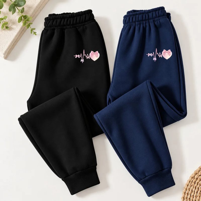 Pack of 2 Heartbeat Printed Fleece Sweatpants for Girls