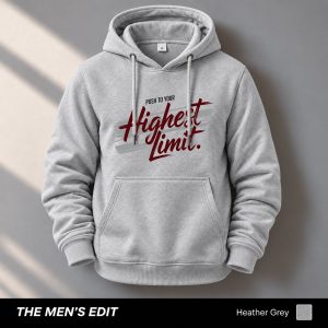 Highest Limit Printed Heather Grey Cotton Fleece Hoodie for Men