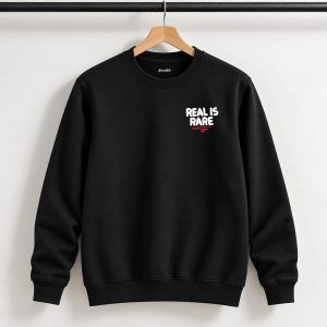 Real Is Rare Printed Black Cotton Fleece Sweatshirt for Men
