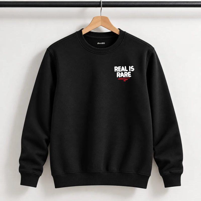 Real Is Rare Printed Black Cotton Fleece Sweatshirt for Men