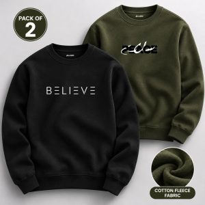 Pack of 2 Peace Believe Printed Fleece Sweatshirts for Men