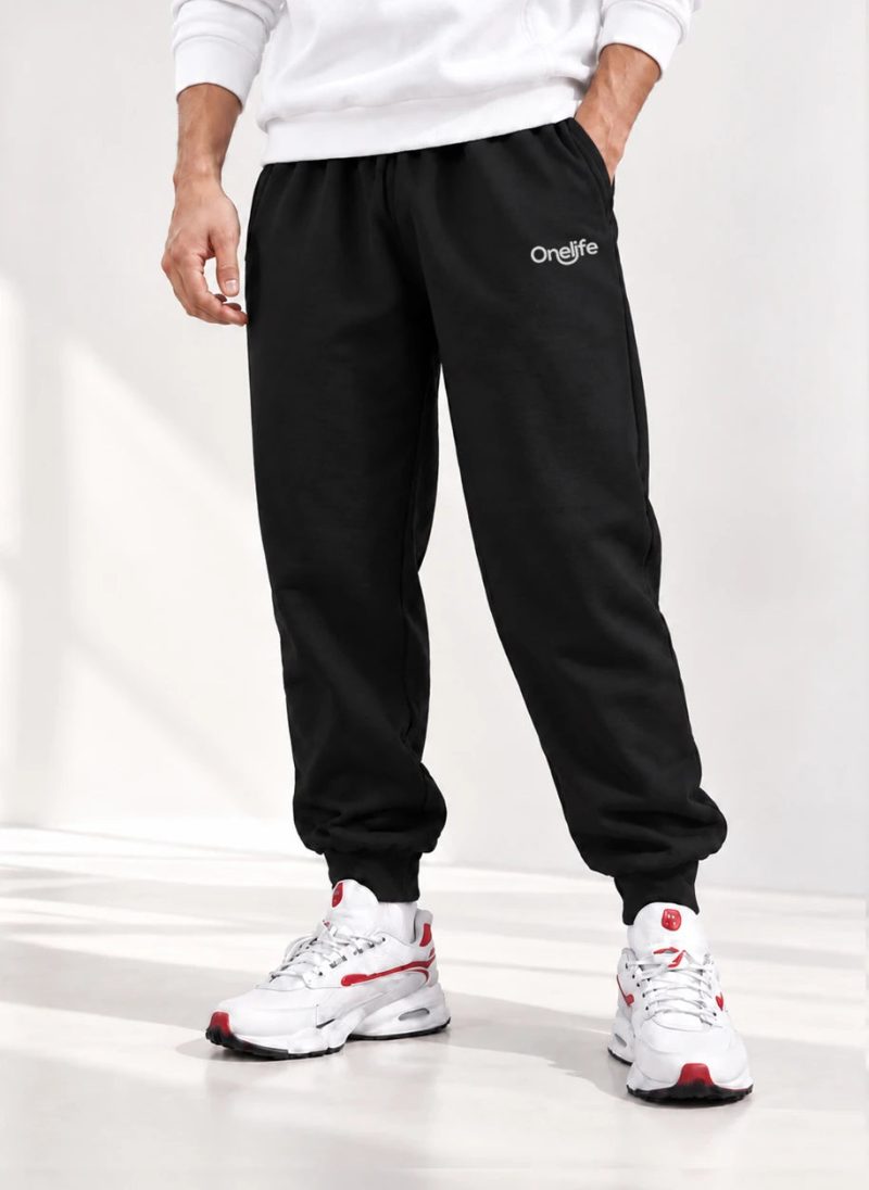 One Life Printed Black Cotton Fleece Sweatpants for Men One Life Printed Black Cotton Fleece Sweatpants for Men
