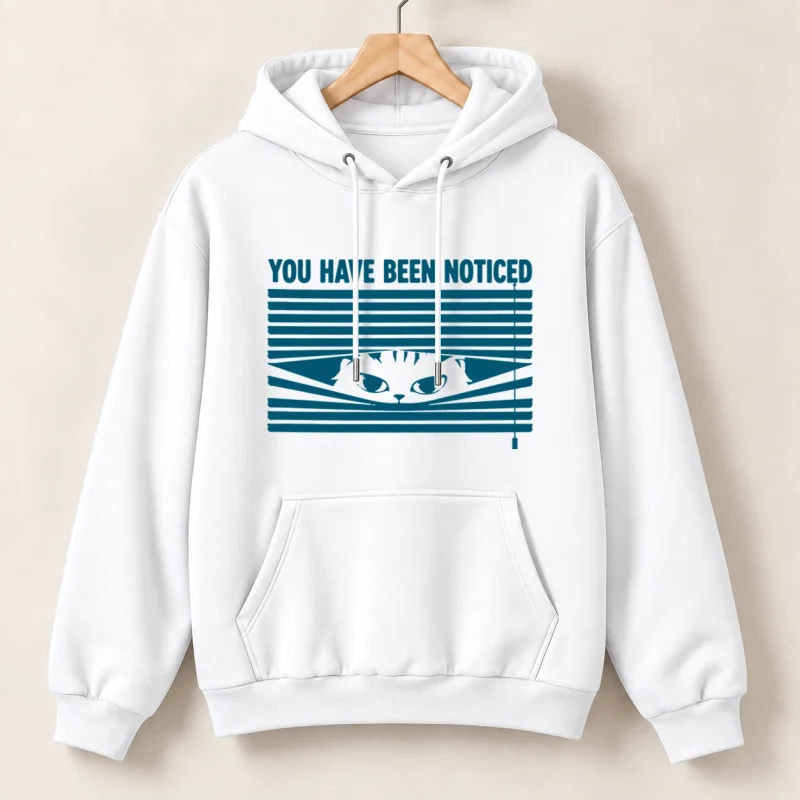 You Noticed Printed White Cotton Fleece Hoodie for Women