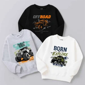 Pack of 3 Off Road Printed Cotton Fleece Sweatshirts for Tween Kids