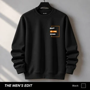 Out Of Mind Printed Cotton Fleece Black Sweatshirt for Men