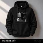 Creative Innovative Printed Black Cotton Fleece Hoodie for Men