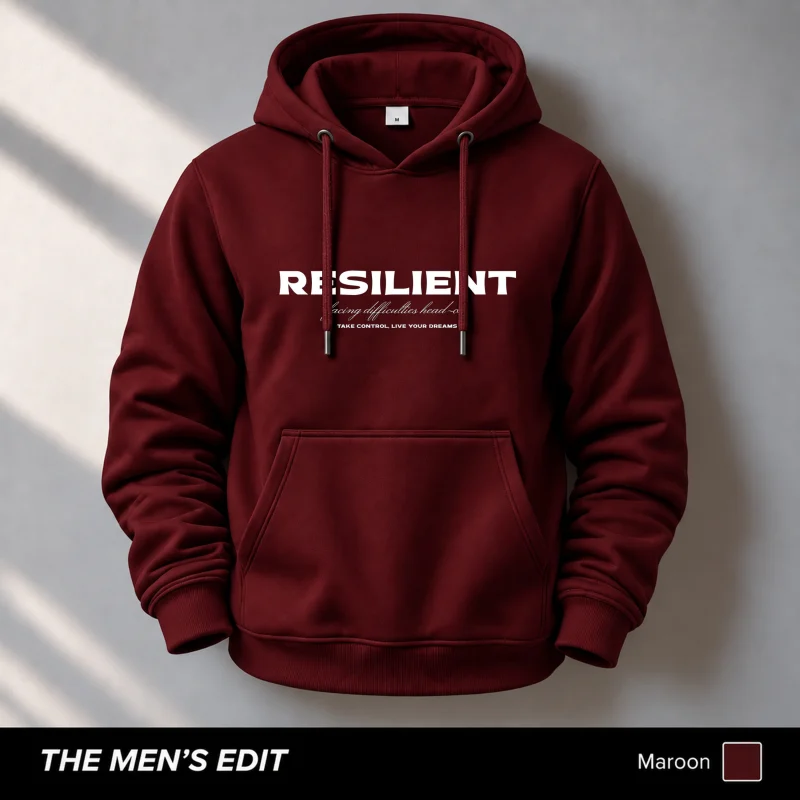 Take Resilient Printed Maroon Cotton Fleece Hoodie for Men